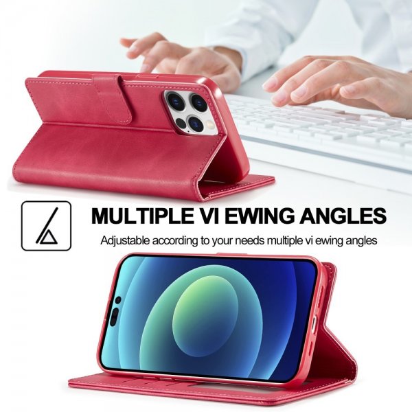Lc.Imeeke iPhone 15 Pro Max Cover med Kortlomme Standerfunktion Magenta