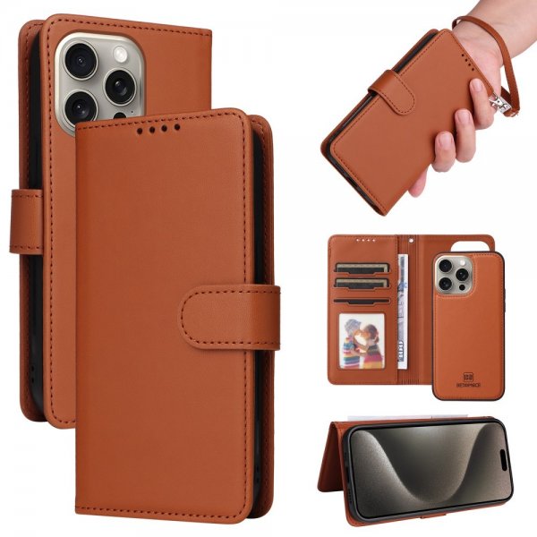 Betopnice iPhone 15 Pro Max Cover med Aftageligt Etui 005 Brun