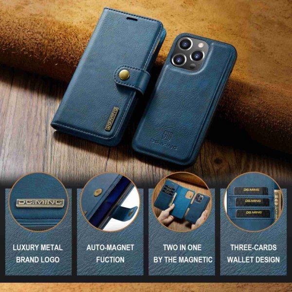 Dg.Ming iPhone 15 Pro Max Etui med Aftageligt Cover Blå
