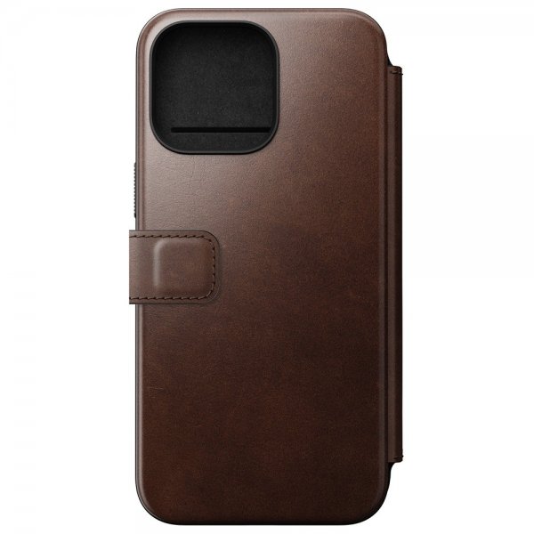 Nomad iPhone 15 Pro Max Cover Modern Leather Folio Horween Rustic Brown