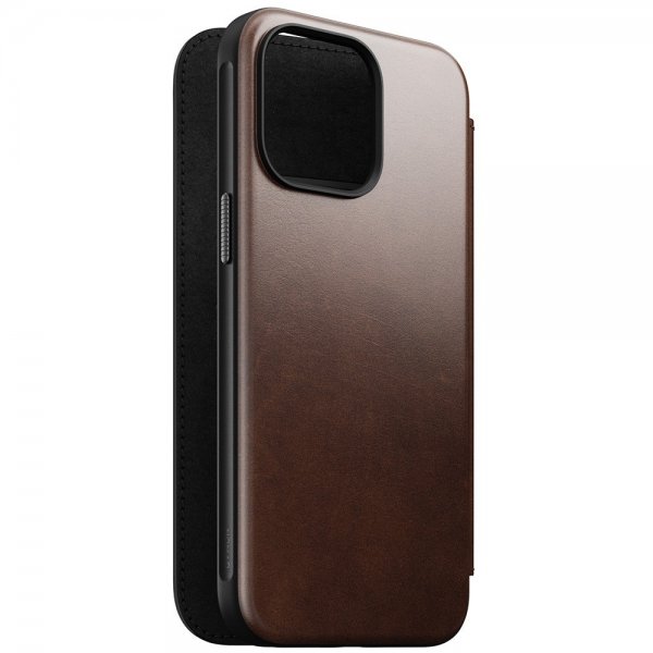 Nomad iPhone 15 Pro Max Cover Modern Leather Folio Horween Rustic Brown