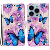 iPhone 15 Pro Max Cover Motiv Lilla Blomster Blå Sommerfugle