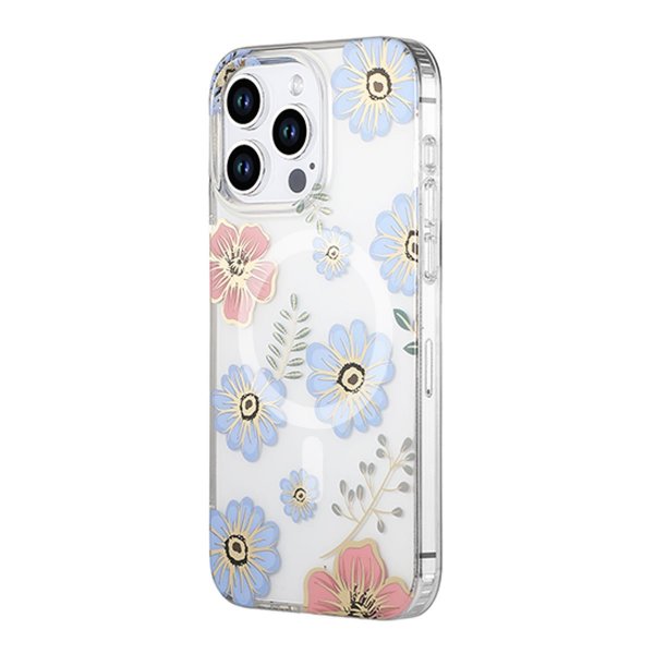 iPhone 15 Pro Max Cover Blomstermønster MagSafe Rød Blå