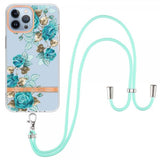 iPhone 15 Pro Max Cover Blomstermønster med Rem Blå Roser