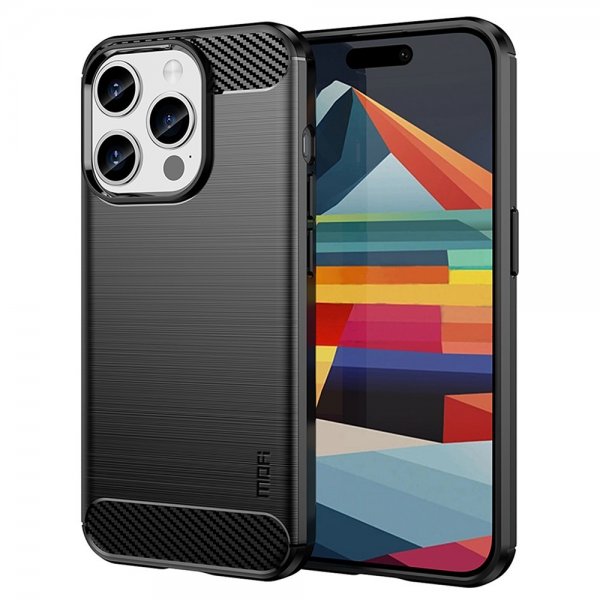 Mofi iPhone 15 Pro Max Cover Børstet Kulfibertekstur Sort