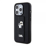 Karl Lagerfeld iPhone 15 Pro Max Cover Grip Stand Funktion Sort