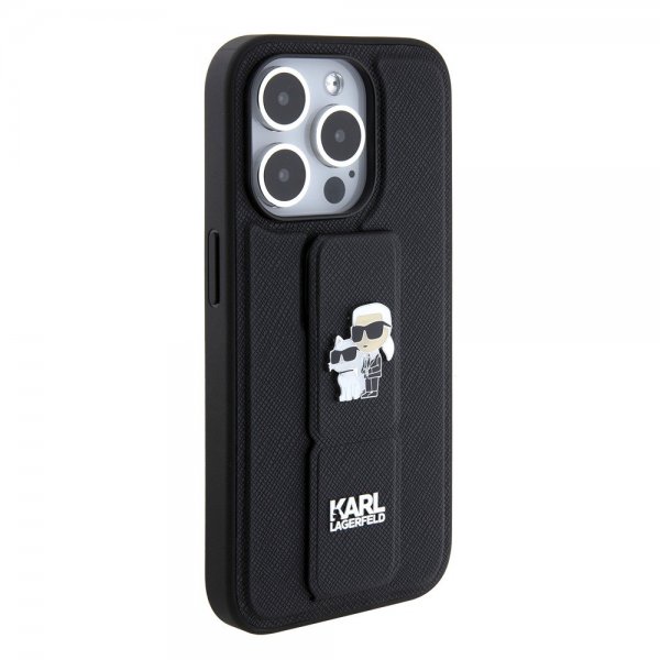 Karl Lagerfeld iPhone 15 Pro Max Cover Grip Stand Funktion Sort