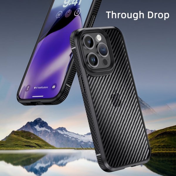 Ipaky iPhone 15 Pro Max Cover Kulfibermønster Blå