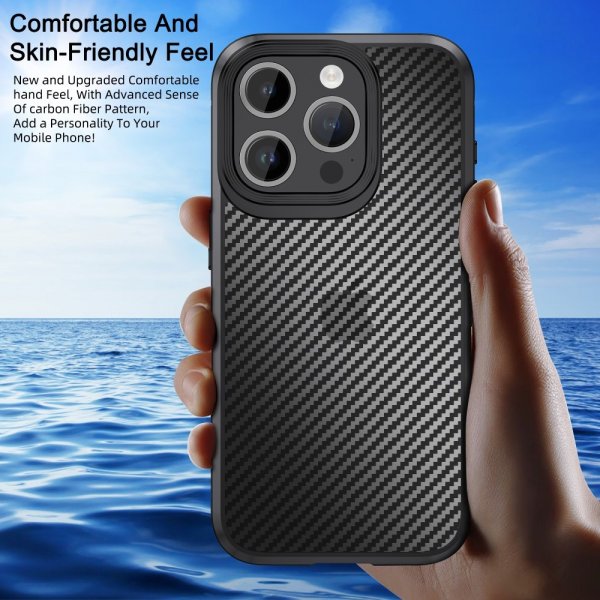 Ipaky iPhone 15 Pro Max Cover Kulstofibermønster Sort