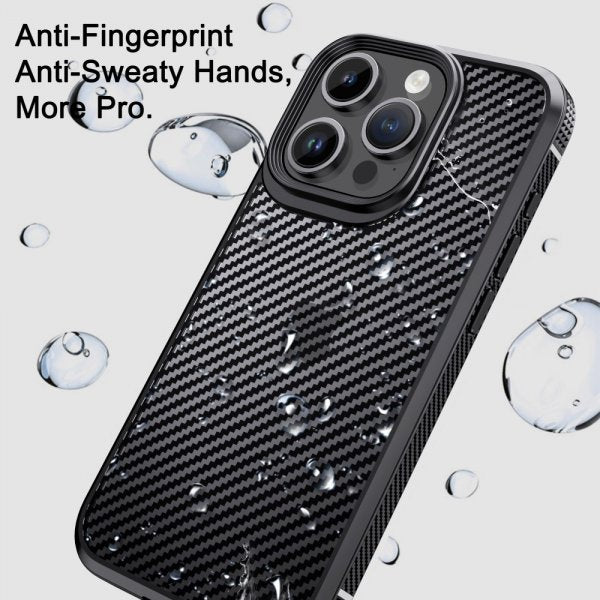 Ipaky iPhone 15 Pro Max Cover Kulstofibermønster Sort