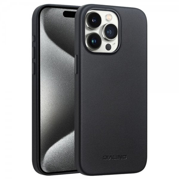 Qialino iPhone 15 Pro Max Cover Kunstlæder MagSafe Sort