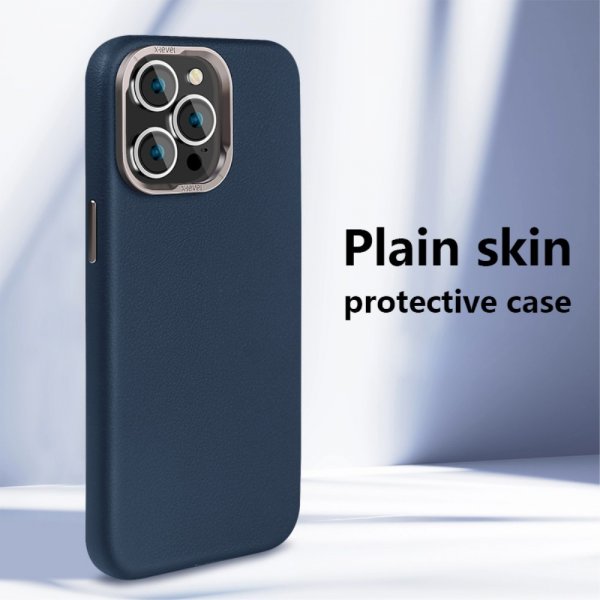 X-Level iPhone 15 Pro Max Cover Lædertekstur MagSafe Blå
