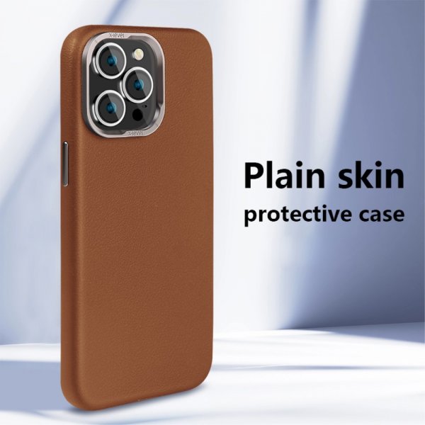 X-Level iPhone 15 Pro Cover Lædertekstur MagSafe Brun