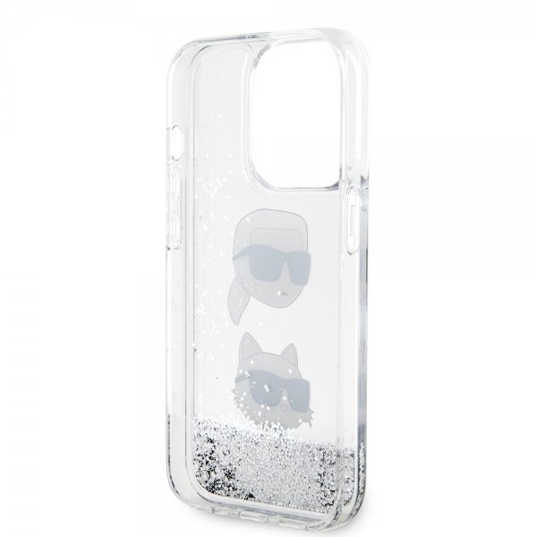 Karl Lagerfeld iPhone 15 Pro Max Cover Liquid Glitter Karl & Choupette Sølv