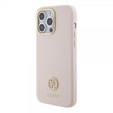 Guess iPhone 15 Pro Max Cover Liquid Silicone Metal Logo Rosa