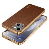 Sulada iPhone 15 Pro Max Cover Litchi-mønster Forgyldt Kant Kaffe