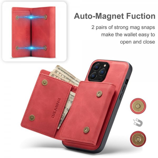 Dg.Ming iPhone 15 Pro Max Cover M1 Series Aftagelig Kortholder Rød