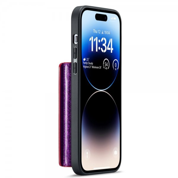 Dg.Ming iPhone 15 Pro Max Cover M3 Series Aftagelig Kortholder Glitter Lilla