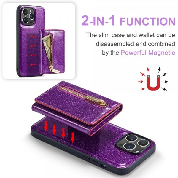Dg.Ming iPhone 15 Pro Max Cover M3 Series Aftagelig Kortholder Glitter Lilla