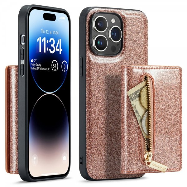 Dg.Ming iPhone 15 Pro Max Cover M3 Series Aftagelig Kortholder Glitter Rosaguld
