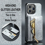 Dg.Ming iPhone 15 Pro Max Cover M3 Series Aftagelig Kortholder Glitter Sølv