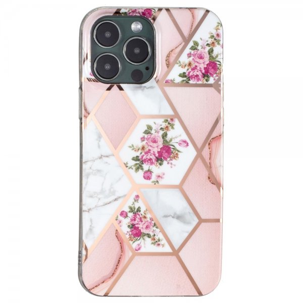 iPhone 15 Pro Max Cover Marmormønster Blomster Rosa