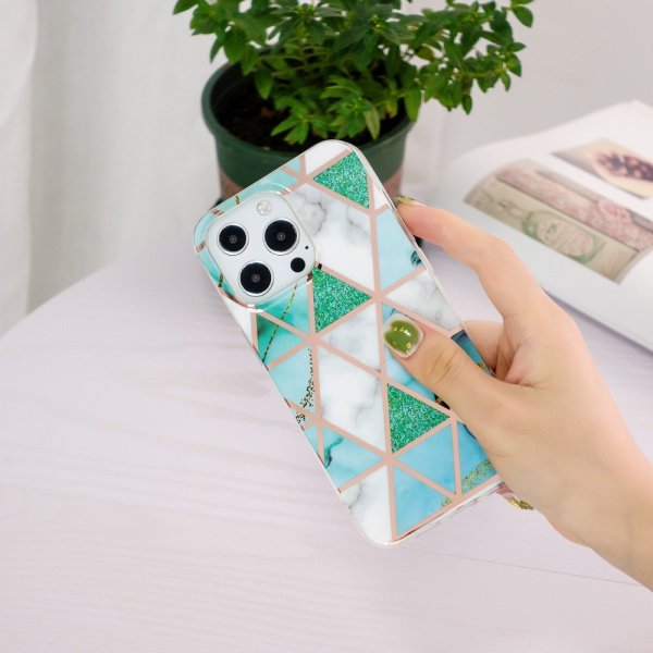 iPhone 15 Pro Max Cover Marmormønster Grøn Hvid