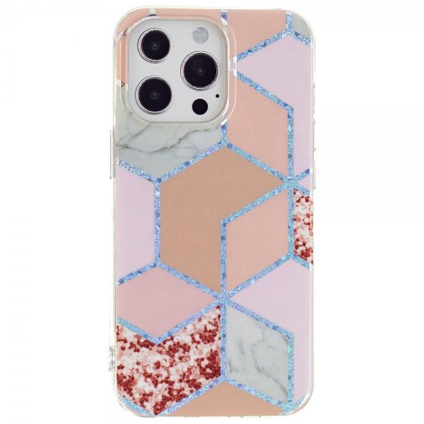 iPhone 15 Pro Max Cover Marmormønster Rød Lyserød