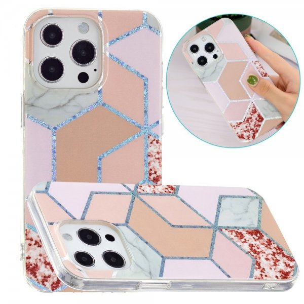 iPhone 15 Pro Max Cover Marmormønster Rød Lyserød