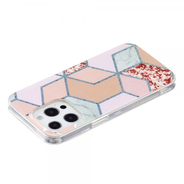 iPhone 15 Pro Max Cover Marmormønster Rød Lyserød