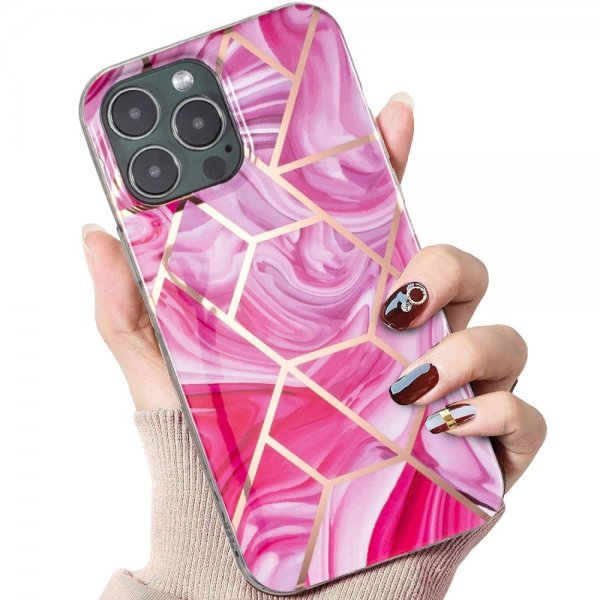 iPhone 15 Pro Max Cover Marmormønster Rosa Rød