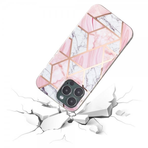 iPhone 15 Pro Max Cover Marmormønster Rosa Hvid