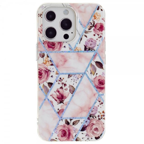 iPhone 15 Pro Max Cover Marmormønster Roser Pink