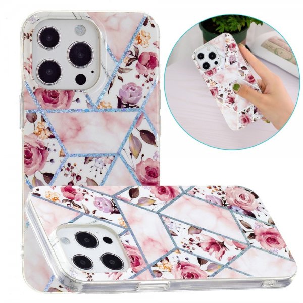 iPhone 15 Pro Max Cover Marmormønster Roser Pink