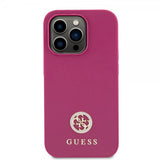 Guess iPhone 15 Pro Max Cover Metal Logo Rhinsten Metallic Rosa