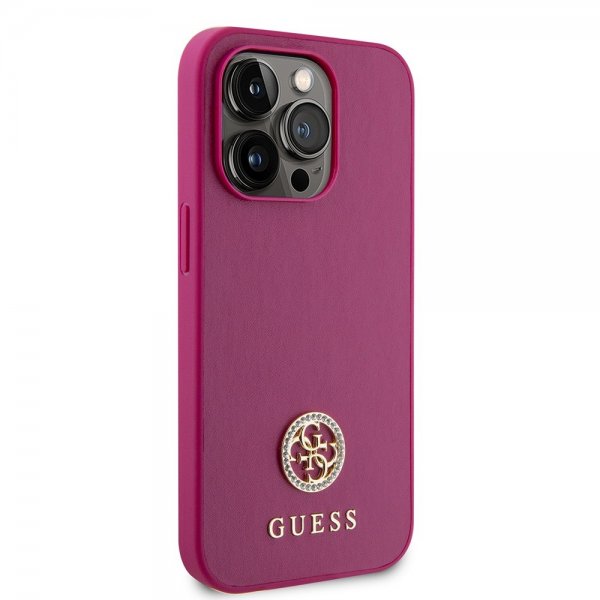 Guess iPhone 15 Pro Max Cover Metal Logo Rhinsten Metallic Rosa