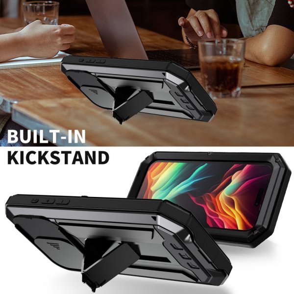 R-JUST iPhone 15 Pro Max Cover Metal Stødsikker Kamerabeskyttelse Sort