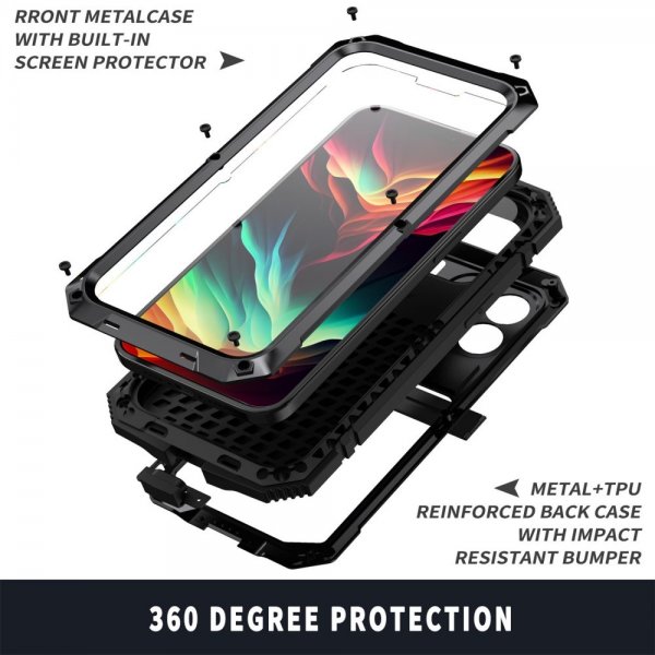 R-JUST iPhone 15 Pro Max Cover Metal Stødsikkert Sort