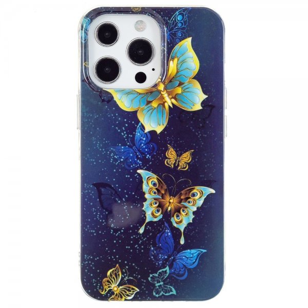 iPhone 15 Pro Max Cover Mønster Gyldne Sommerfugle