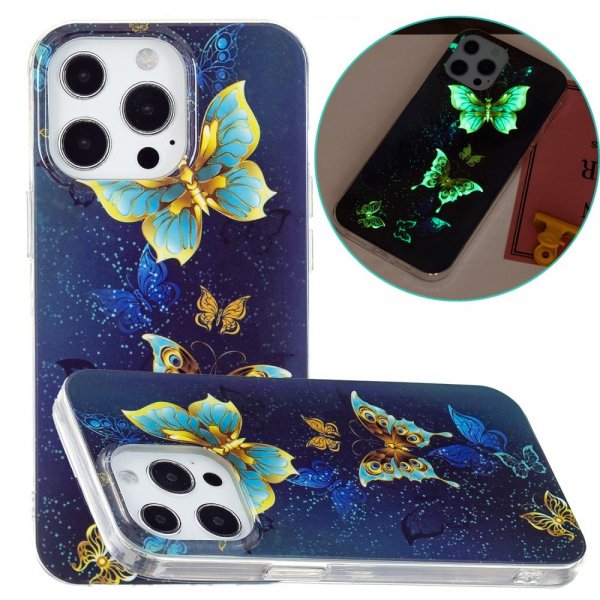 iPhone 15 Pro Max Cover Mønster Gyldne Sommerfugle