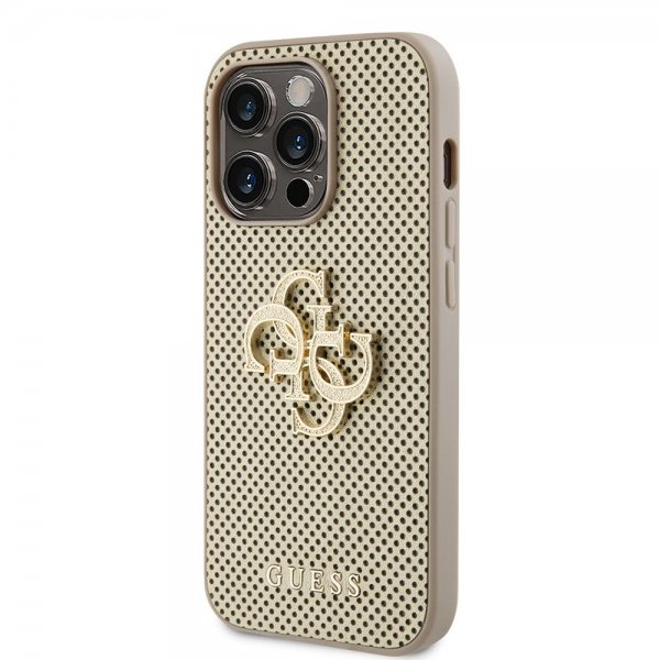 Guess iPhone 15 Pro Max Cover Perforated Glitter Guld