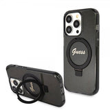 Guess iPhone 15 Pro Max Cover Ring Stand Glitter MagSafe Sort