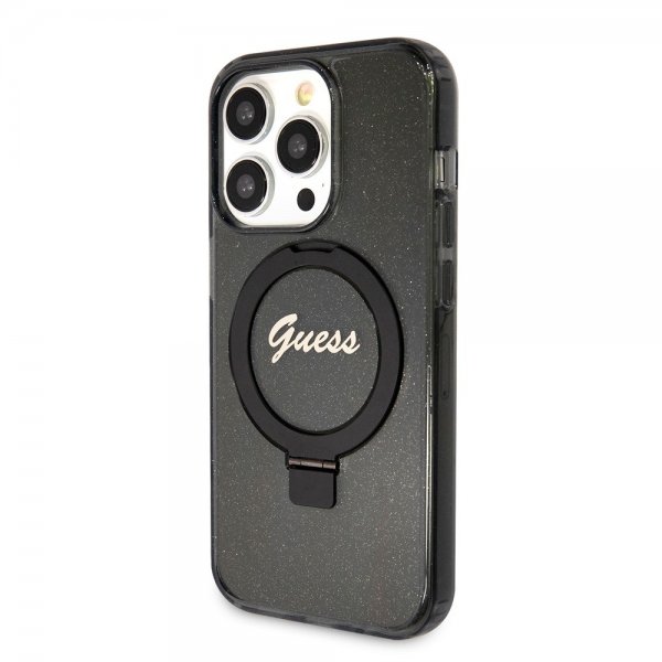 Guess iPhone 15 Pro Max Cover Ring Stand Glitter MagSafe Sort