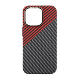 iPhone 15 Pro Cover Kulfibermønster Sort Rød