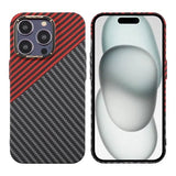 iPhone 15 Pro Cover Kulfibermønster Sort Rød