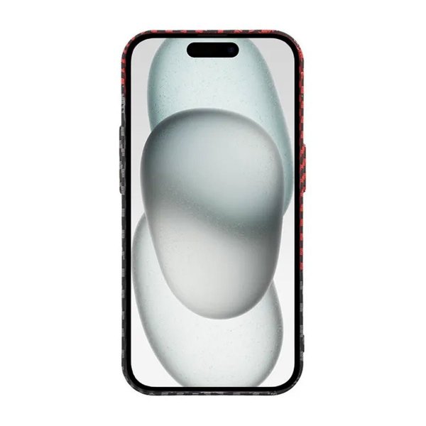 iPhone 15 Pro Cover Kulfibermønster Sort Rød