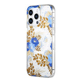 iPhone 15 Pro Cover Blommønster MagSafe Blå Guld