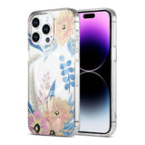 iPhone 15 Pro Cover Blomstermønster MagSafe Rosa Blå