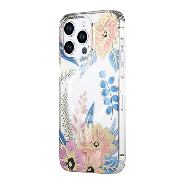 iPhone 15 Pro Cover Blomstermønster MagSafe Rosa Blå