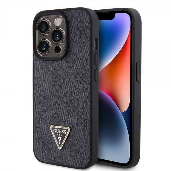 Guess iPhone 15 Pro Cover 4G Metal Triangle Strass Sort
